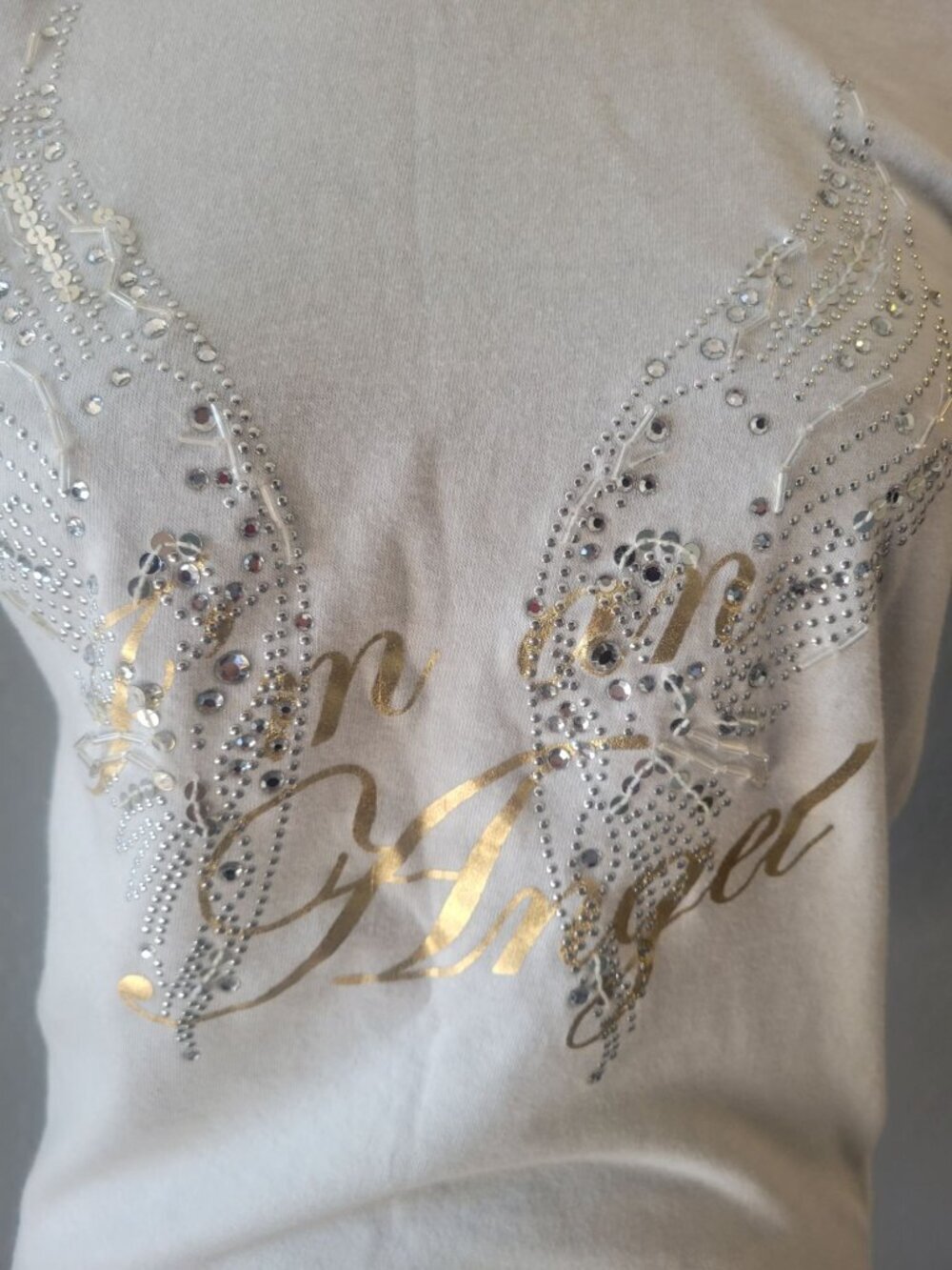 Victoria's Secret T-shirt silver rhinestone angel wings and gold lettering M - Picture 3 of 10